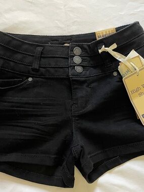 Blue Spice Black High-Waist Triple-Button Stretch Shorts